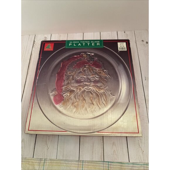 Vintage Tinted Glass Santa Platter Made In Japan Christmas 14" NIB - Picture 1 of 4